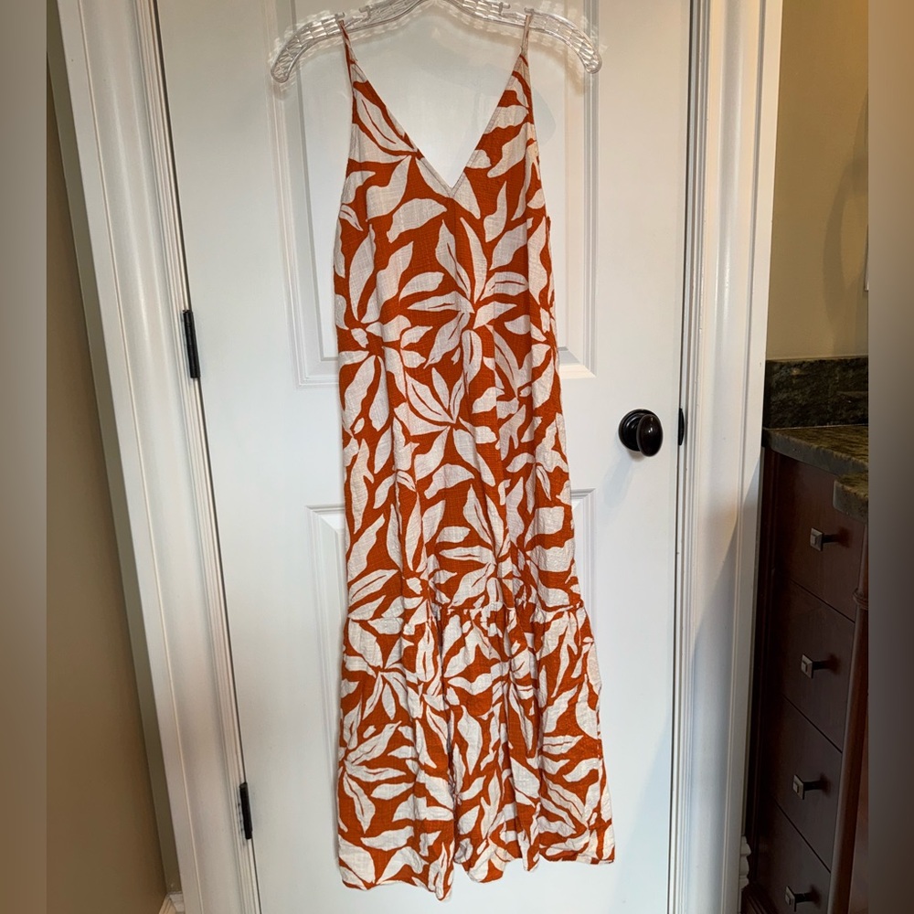 H&M Orange and White Leaf Print Maxi Dress
